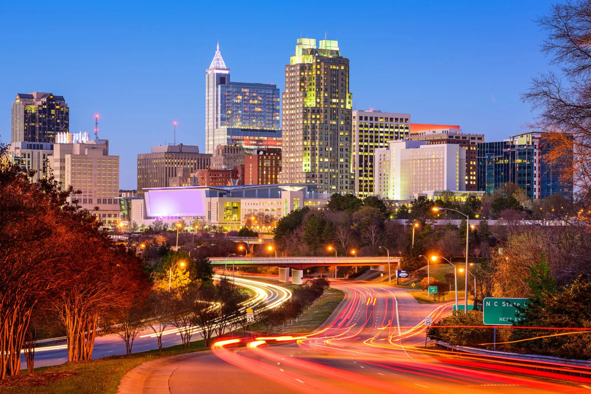 Downtown Raleigh, North Carolina skyline at dusk